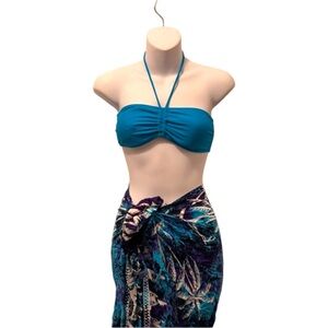 Blue halter padded beachy bikini top tie back mid 2000's 💙🌴🐬